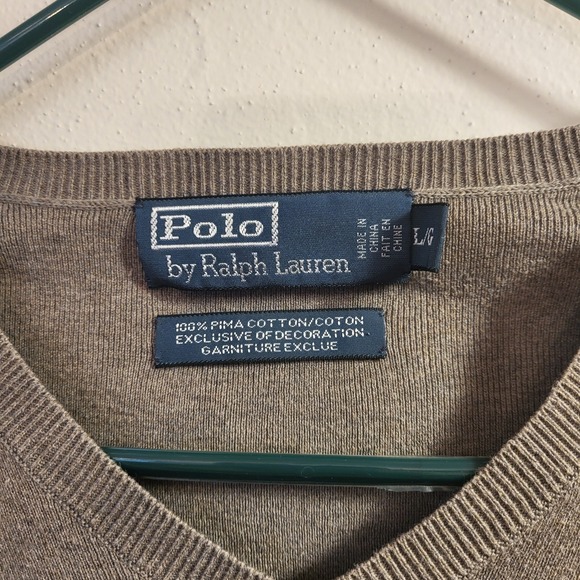 Polo Ralph Lauren Mens V Neck Sweater Gray Pima Cotton Long Sleeve Size L - Picture 3 of 4